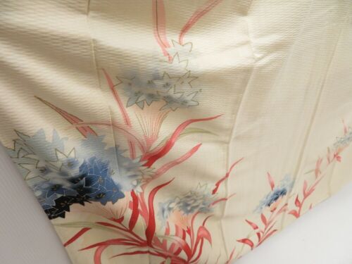 5108T11z960 Vintage Japanese Kimono Silk TSUKESAGE Flower Off-white - Picture 3 of 8