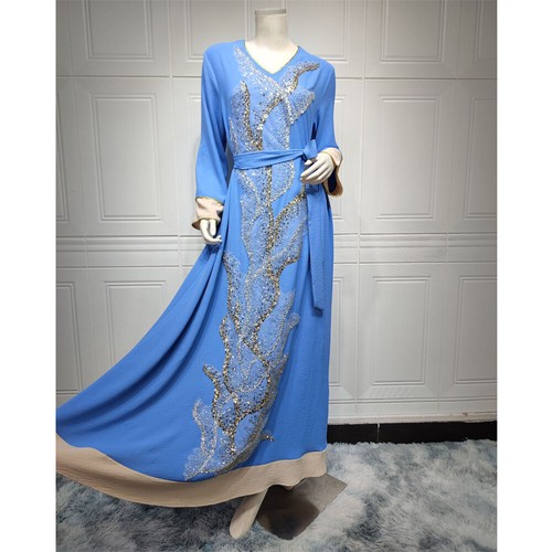 Abaya Muslim Women Rhinestone Kaftan Maxi Dress Dubai Moroccan Party Gown Caftan - 第 171/196 張圖片