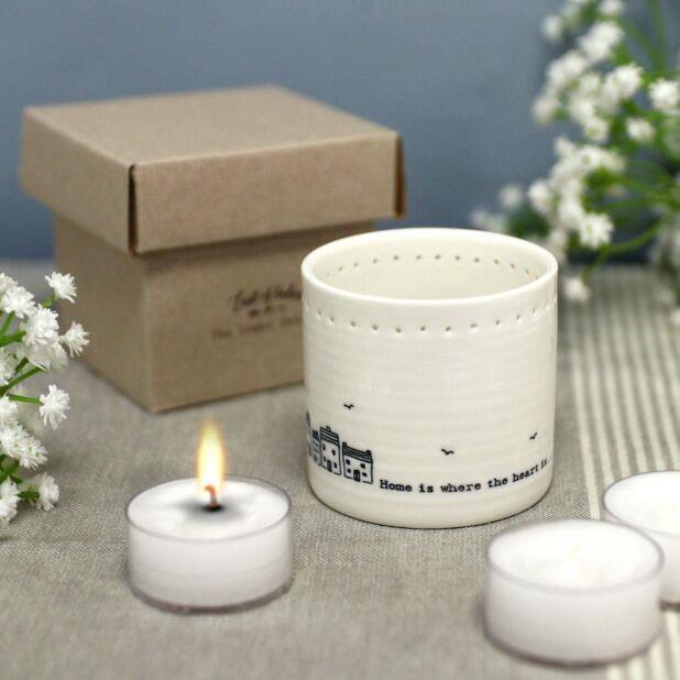 Tea Light Holder With Candle White Home Decor Gift Home Is Where East oF India