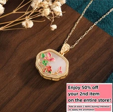 Jade Crystal Pendant Necklace Charm 18K Gold Plated Chain Flower Dainty Gemstone