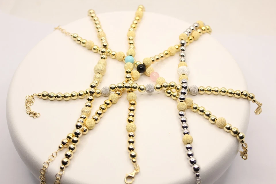 BRACCIALE ARGENTO SFERE LISCE DIAMANTATE MM 5 6 8 CM 16.50-19 DORATO RODIATO - Immagine 3 di 4