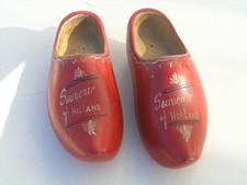 Pair Vintage Holland Made Hand Carved Painted Wooden Dutch Shoes Clogs Klompens