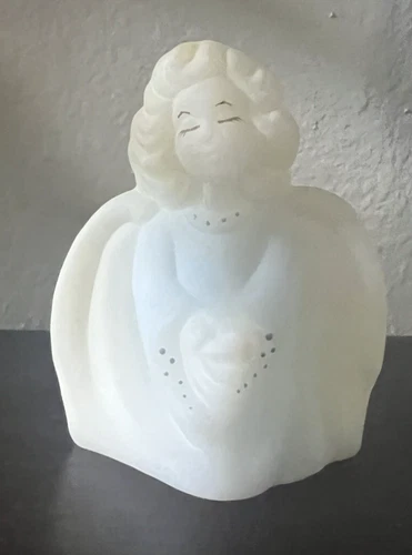 Fenton Hand Painted Pastel Blue/White Satin Glass Angel Figurine Signed 3.5" Exc