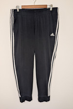 Adidas Womens Cuffed Black Athletic Knit Track Pants White Stripes Sz XL