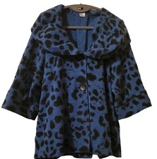 Damee Inc Blue/black Leopard Print Jacket Sz S Animal Print Button Up Jacket