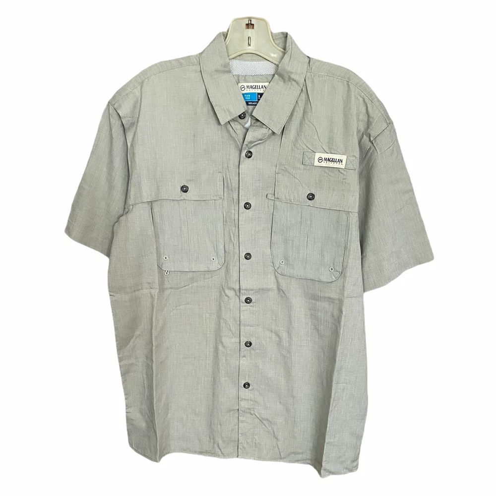 Magellan Outdoors Shirt Men's Gray Fish Gear Short Sleeve Relaxed