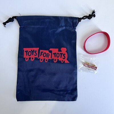 Toys for Tots Train Pin Bracelet and Drawstring Bag Blue Red Set