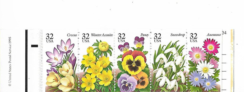 FLOWERS MINT BOOKLET PANE OF 5 DIFFERENT STAMPS