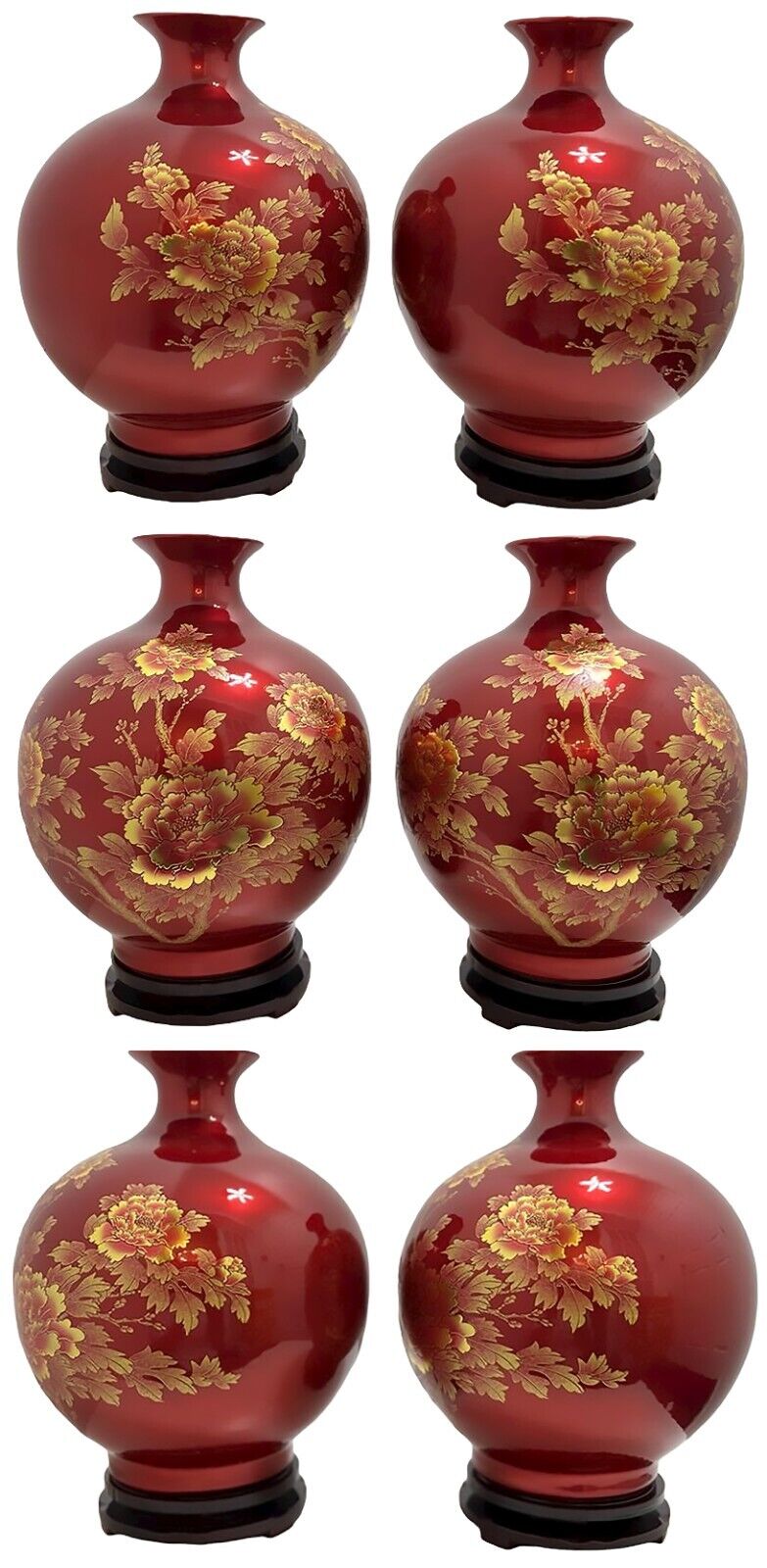 Porcelain Vase Twin Handmade Art Work Red Golden a Master Piece With Stands B