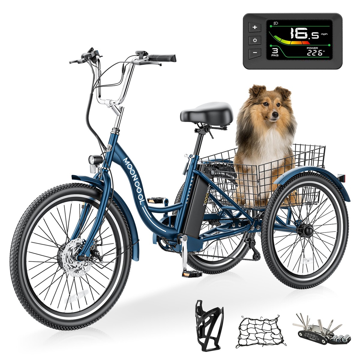 MOONCOOL Electric Tricycle 24/26 in Speed Trike E-Bike Peak 500W