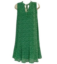 MNG Green Floral Micropleated Flowy Fit & Flare Peasant Vacation Dress Size 4