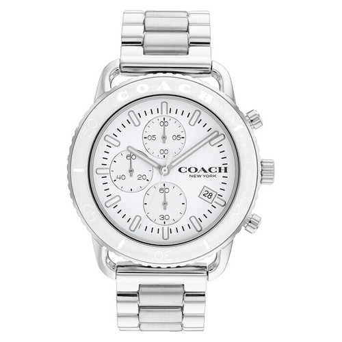 Coach Legacy Sport Chronograph Watch Women 36mm Silver Tone Leather New Battery Authentic Coach Women main image 4