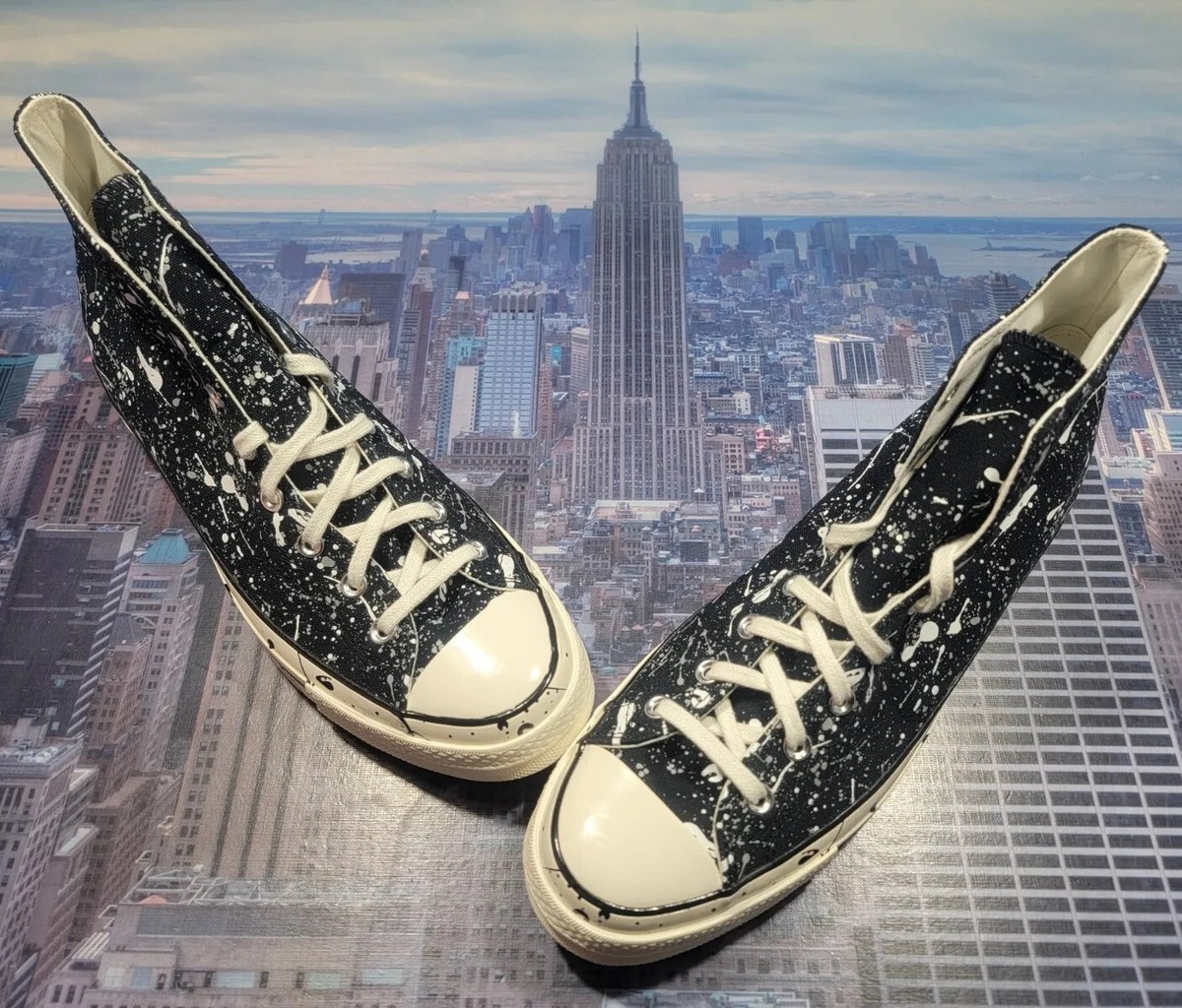 Converse Chuck 70 High Top Paint Splatter Black/Ash Stone Mens Sz 13  A01171c New