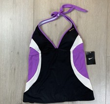NWT Nike Tankini Top Womens 8 Black Purple Padded Bra Support Swimwear