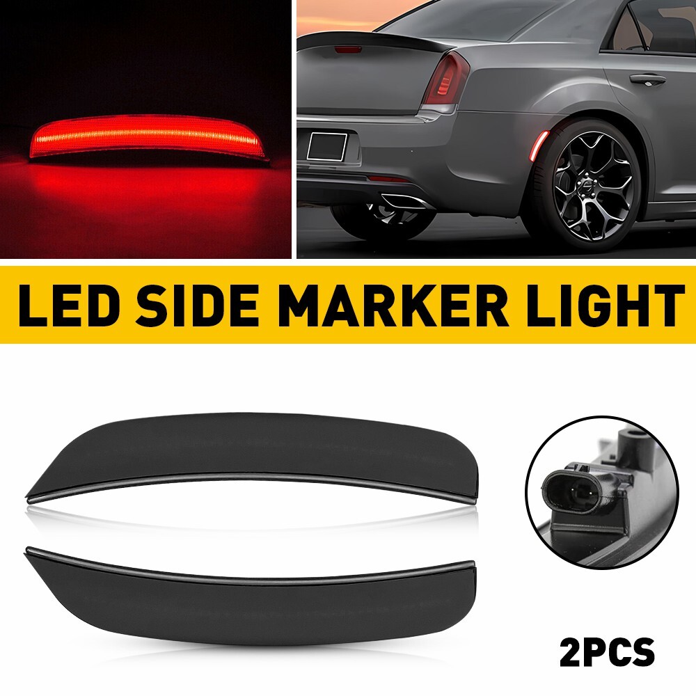 Smoked Red LED Side Marker Lights for 2015-2023 Chrysler 300 300C 300S 2pc Set