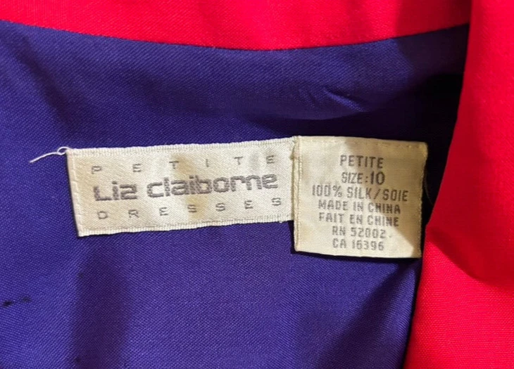 Vestido Vintage Liz Claiborne Petite Rojo Manga Larga Seda Bolsillos Talla 10 con Cinturón Foto 4 de 4