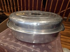 Vintage Comet Medium Aluminum Roasting Pan, Made in USA, 16x10x4, Vented