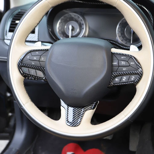 For Chrysler 300C 2015-2021 Carbon Fiber Style Steering Wheel Button Cover Trims - Picture 3 of 6
