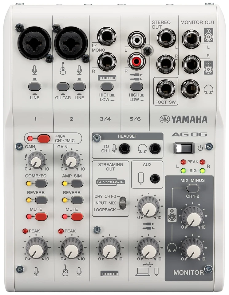YAMAHA AG06 AG06MK2 W 6ch Live Streaming Mixer USB Audio Interface White NEW - Image 2 of 3
