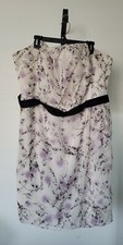 David's Bridal Off White Purple Floral Strapless Dress Ruffle Zip Plus Size 3XL