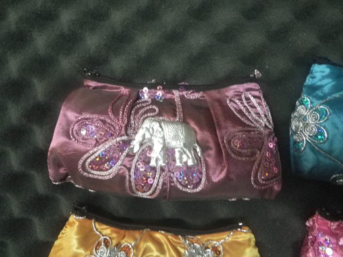 Thai Silk Cosmetic Bag Elephant Glitter/Sequined Makeup Clutch Purse Zipper - Picture 23 of 24