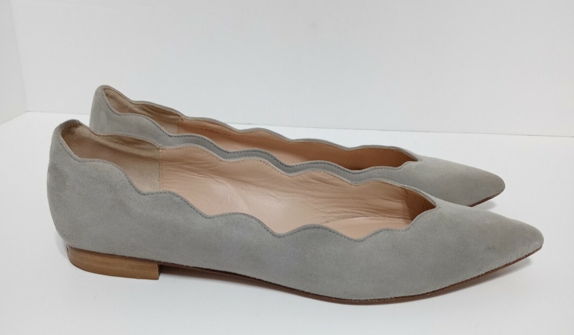 Avellini Cora Suede Pointed Toe Ballet Flats Size Light Grey
