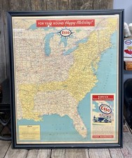 Original Vintage 1930s Framed Esso Advertising Motor Oil Gas Station US Road Map