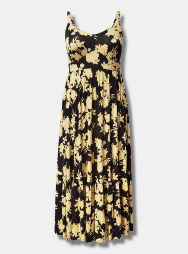 Torrid Tiered Maxi Dress Black Yellow Floral NWT New 5X