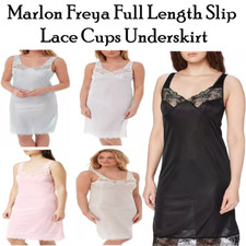 Ladies' Marlon Freya Full Length Slip, Lace Cups Soft knit Underskirt, UK 12-30.