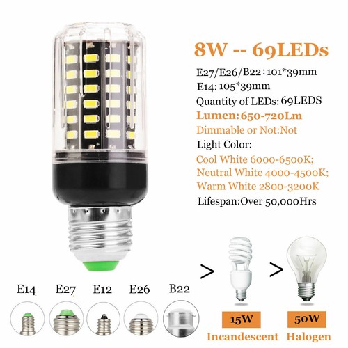 E26 E27 E12 E14 LED Corn Light Bulb B22 5W 6W- 8W Ultra Bright Lamp 220V 110V SC - Picture 16 of 16