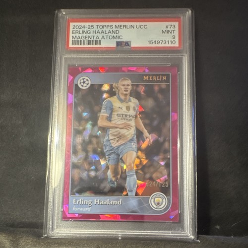 Topps Merlin UCC 2024-25 Erling Haaland #73 Magenta Atomic /25 PSA 9