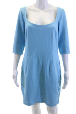 Chloe Kristy Womens Shift Dress Light Blue Square Neck Midi 3/4 Sleeve Size L