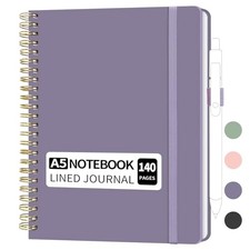 A5 Lined Spiral Notebook with Pen Holder, 140 Pages A5, Purple No Pen 
