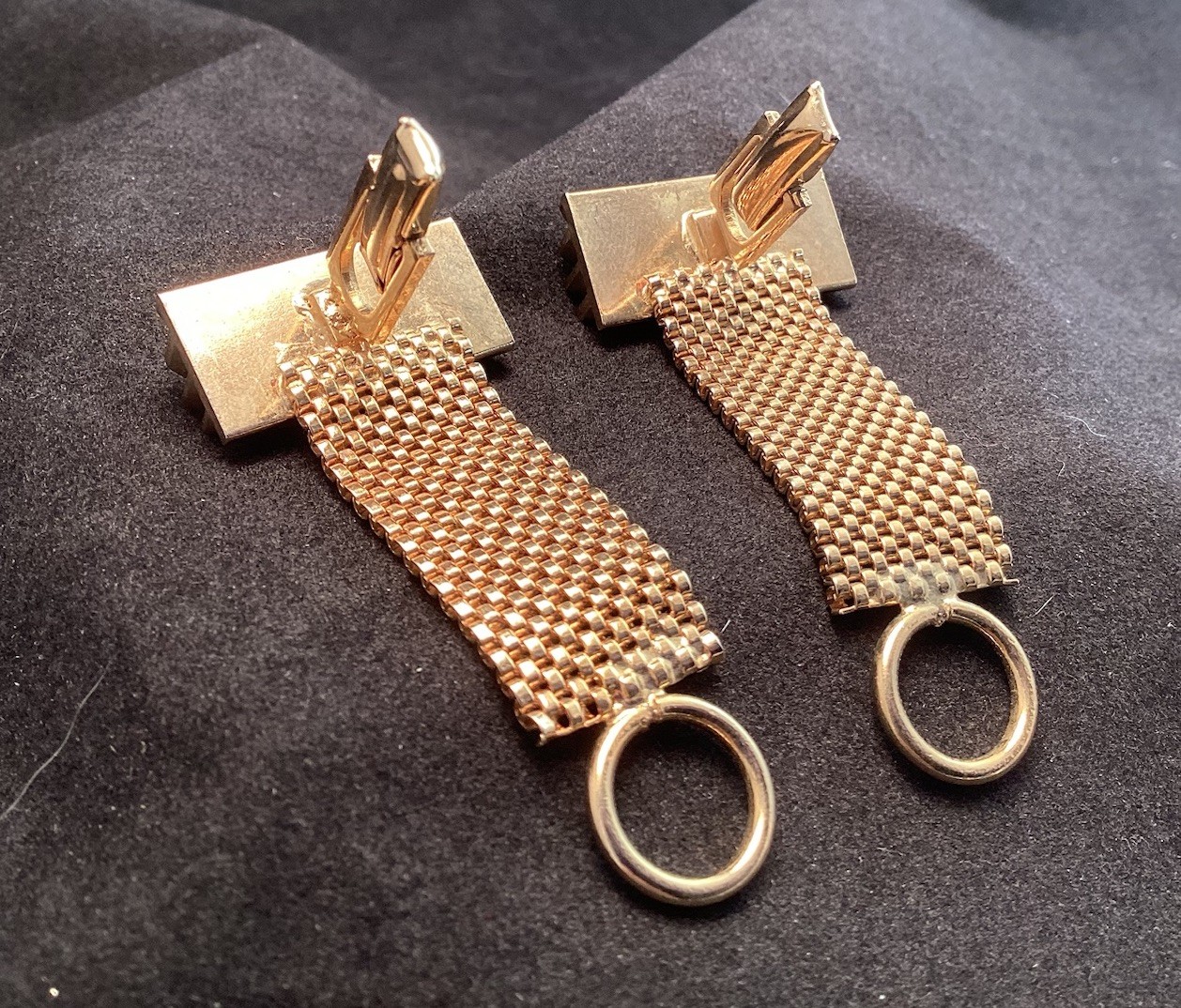 Gold Tone Rectangular Cufflinks Curved Cutout Str… - image 4
