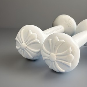 Chrome Flower Modeling Dumbbell Set, White Plastic Round 3 pound Weights