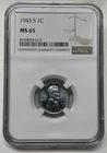 1943-S Lincoln Steel Wheat Cent / Penny 1c - NGC MS65 Mint State US Coin
