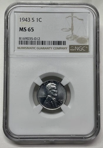1943-S Lincoln Steel Wheat Cent / Penny 1c - NGC MS65 Mint State US Coin