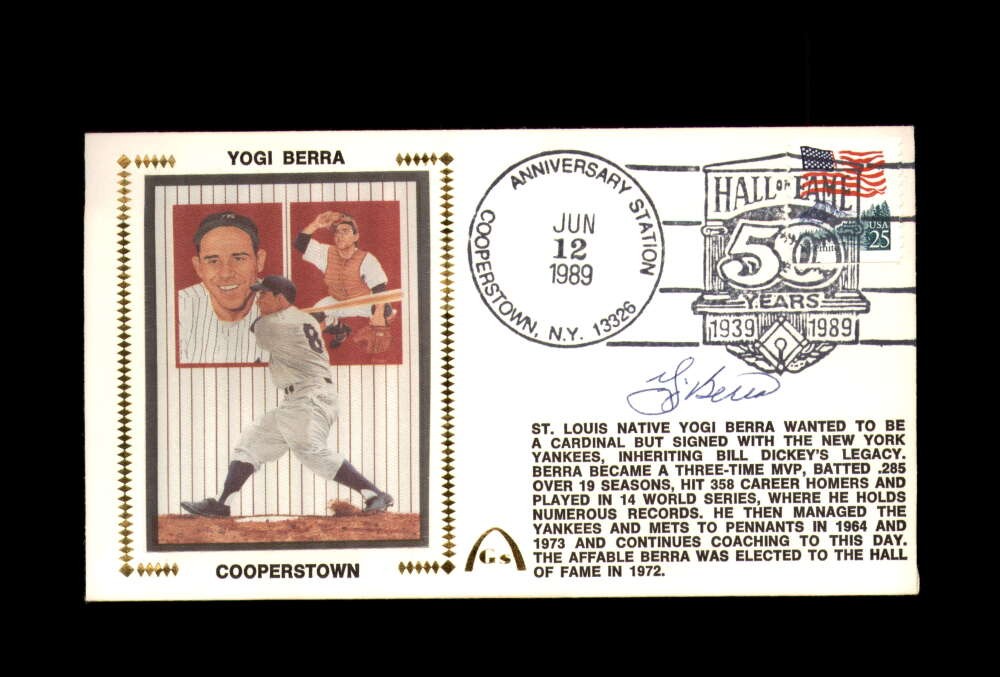 Yogi Berra PSA DNA Signed FDC 1989 First Day Cover Cache Cooperstown Autograph