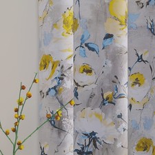 Floral Curtains 84 inches Length 2 Panels, Yellow and Grey Curtains for Livin...
