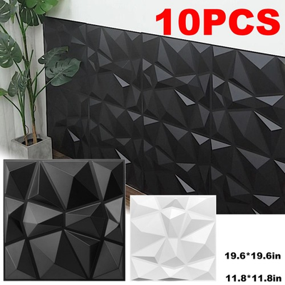 #ad 10PCS 3D Wall Panels Diamond Design Textured Accent PVC Wall Background Decor $14.99