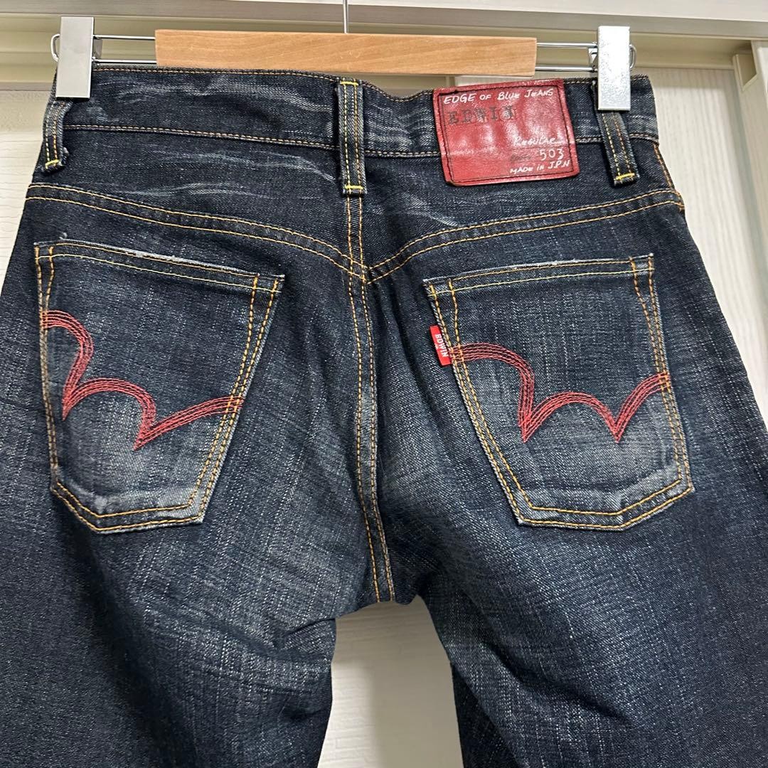 EDWIN 〈SOMETHING〉503看板 EDWIN 503 Edge of Blue Jeans Red Stitch W28 Used in Japan Made in