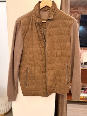 Massimo Dutti Suede Hybrid Jacket Mens Small S Brown Quilted Knit Sweater Bomber