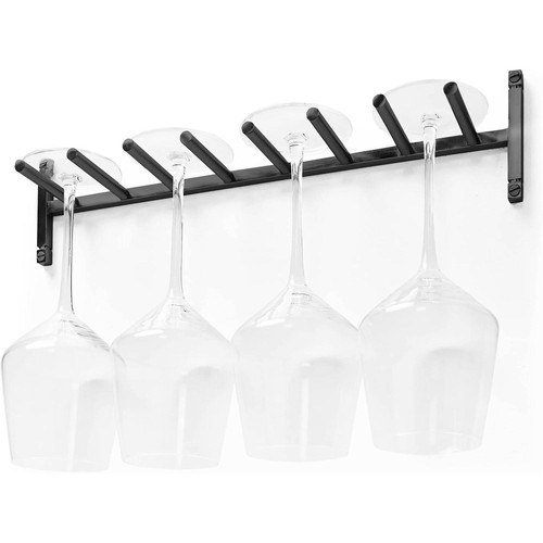 Set of 2 Black Metal Wall Mounted Wine Glass Stemware Racks Modern Industrial