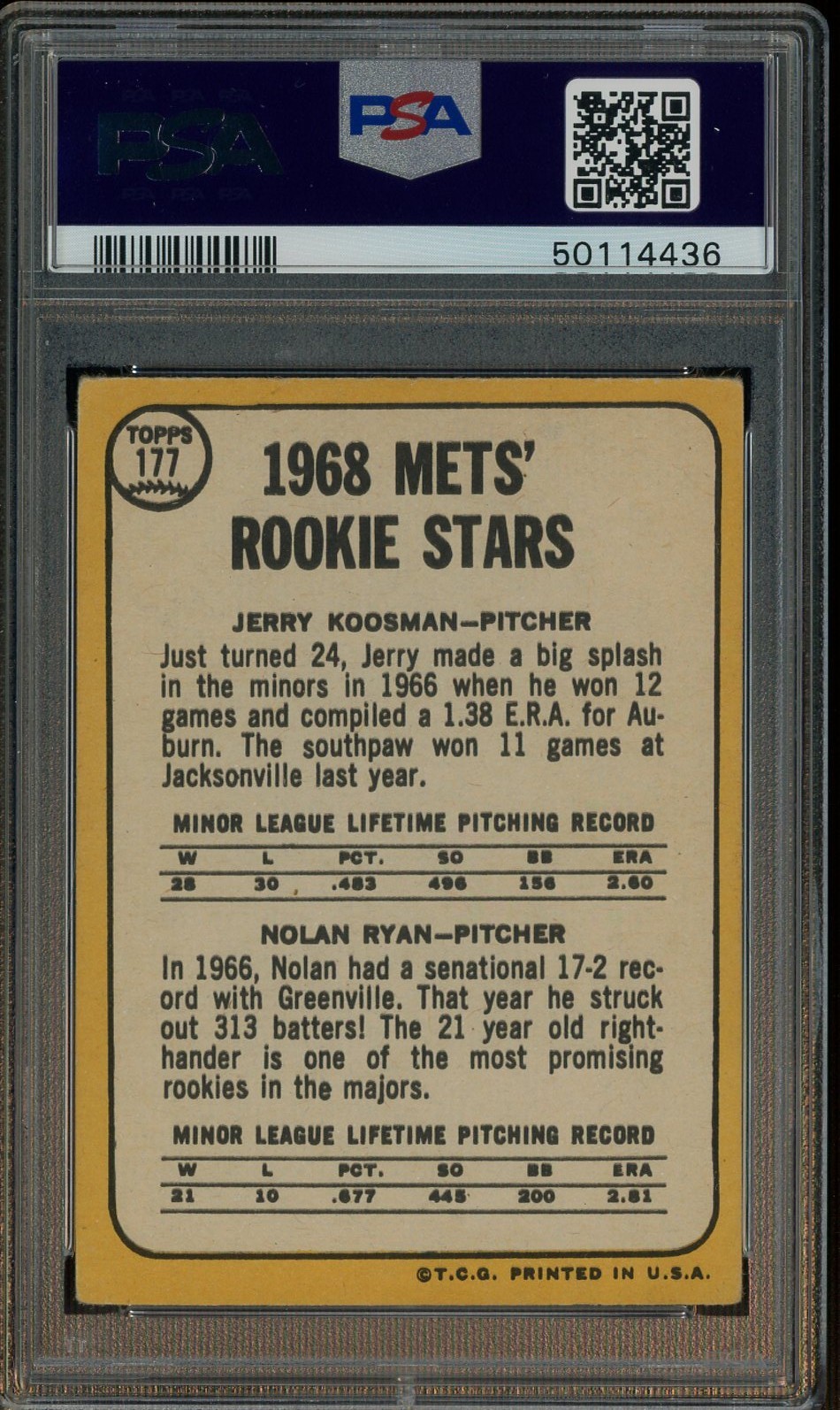 Nolan Ryan HOF Signed Autograph 1968 Topps Rookie Card RC # 177 by 2 PSA 10 AUTO view 3
