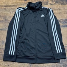 Adidas Kids Track Jacket Black White 3 Stripe Full Zip Regular Fit Size L 14 16