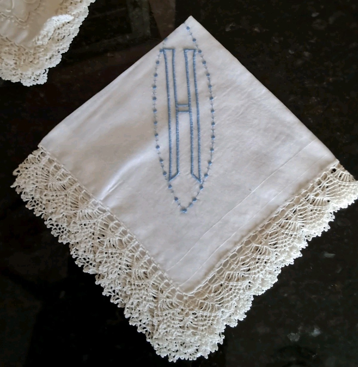 Embroidered Initial H -3 Monogram White Hankie Ha… - image 2