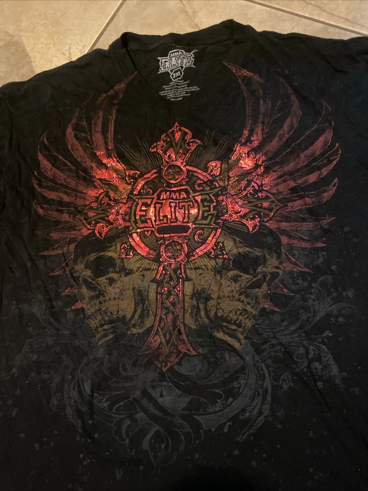 Camiseta MMA Elite x UFC estilo aflicción cruzada cuello en V 2XL Jesse Pinkman Rogan Foto 2 de 4