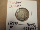 Barber Dime,  1898- P, U.S. Coin, 90% Silver!! #110