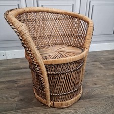 Retro Vintage Childs Chair - Small Rattan Bamboo  - Mid Century Seat Boho Tiki
