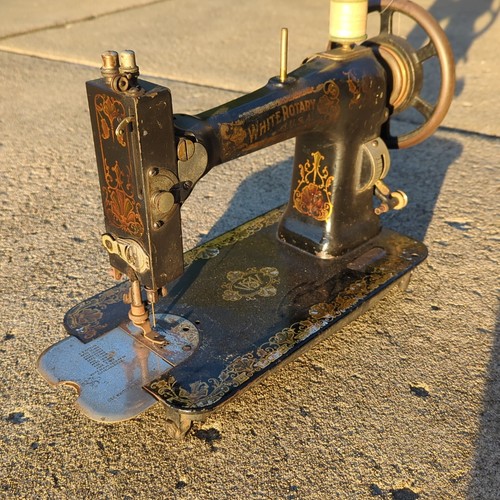 Antique **WHITE Rotary Sewing Machine** Black Ornate Design!! Cleveland OH!